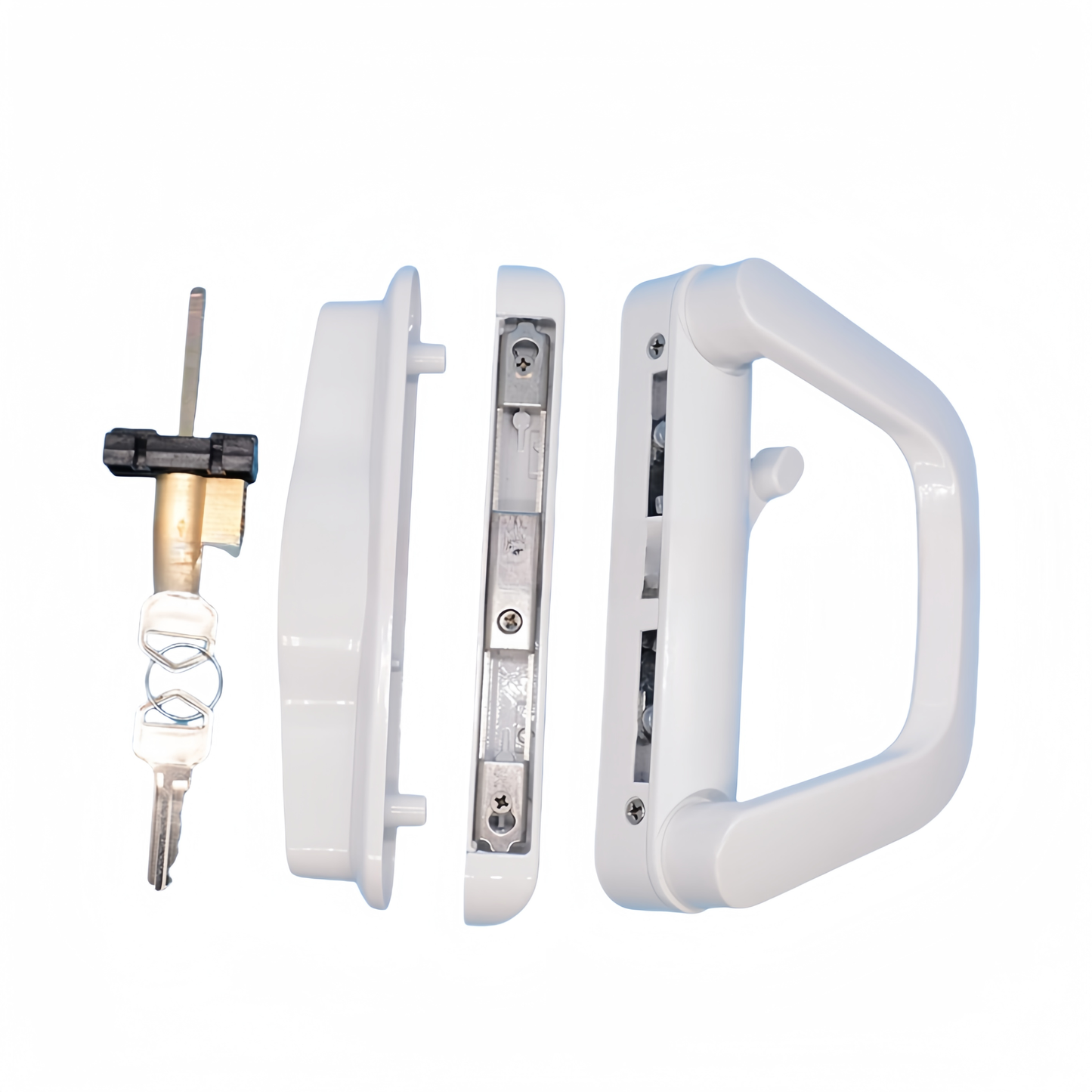 Patio Sliding Door Handle Set with Lock White