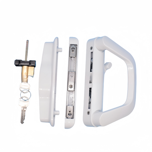 Patio Sliding Door Handle Set with Lock White