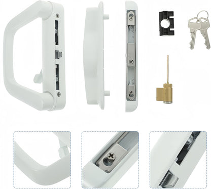 Patio Sliding Door Handle Set with Lock White