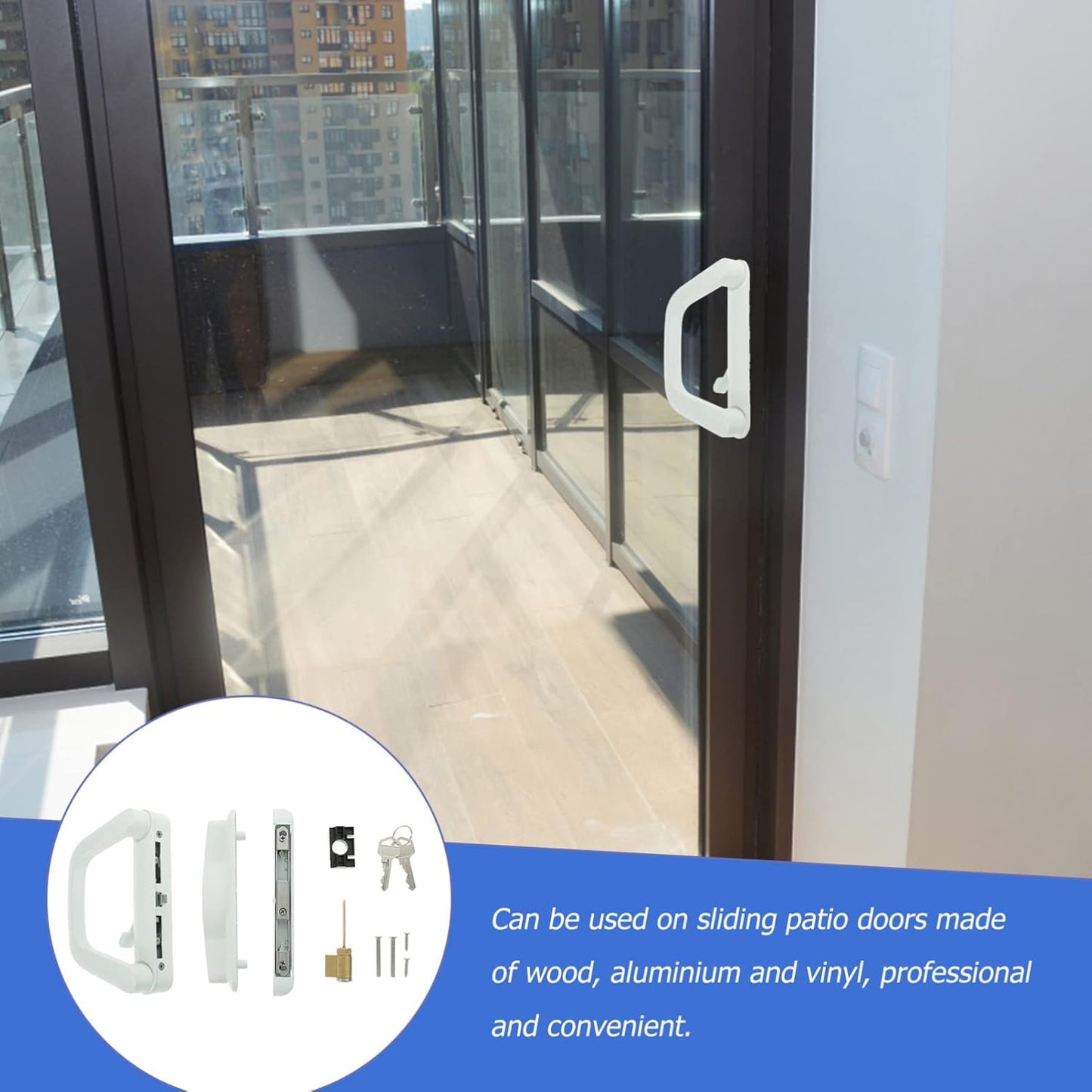 Patio Sliding Door Handle Set with Lock White