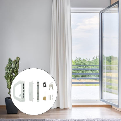 Patio Sliding Door Handle Set with Lock White