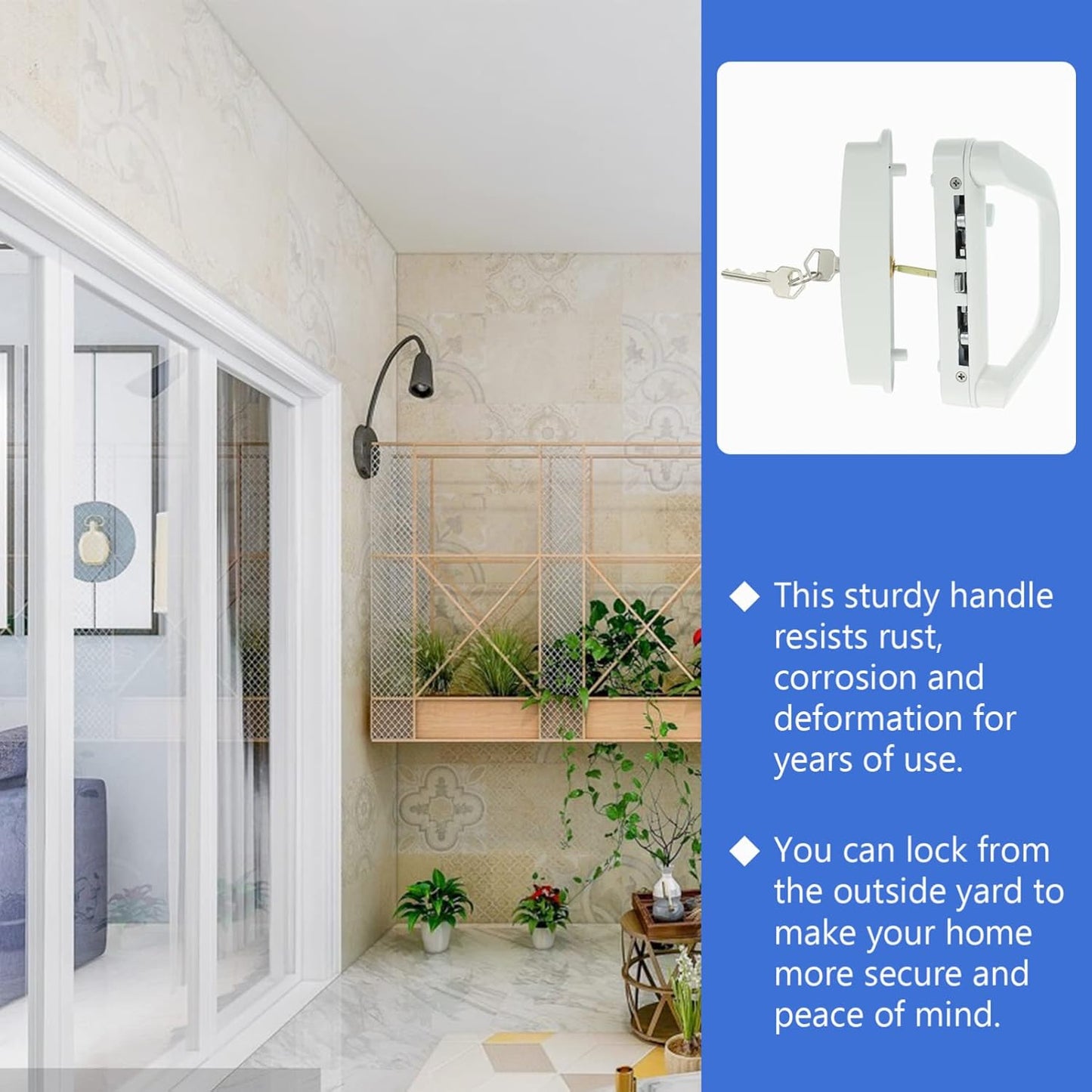 Patio Sliding Door Handle Set with Lock White