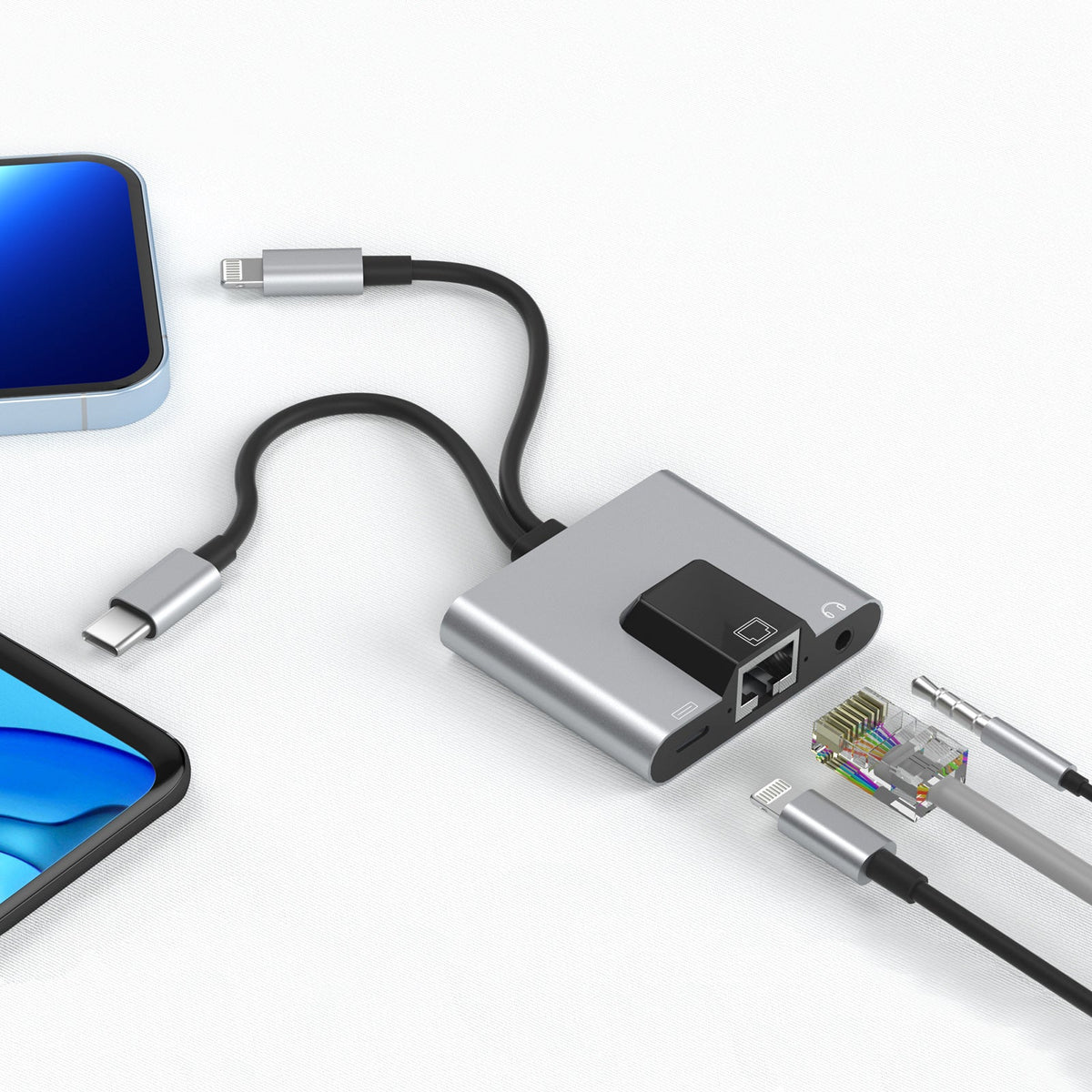 USB-C and Lightning to Ethernet Adapter