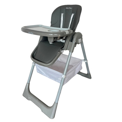 Elevate Adjustable and Folding High Chair with Locking Wheels and Storage Basket - GREY
