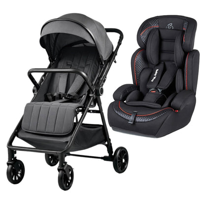 NextSteps Compact Travel-Friendly Switch Stroller + Racer Black Booster Car Seat