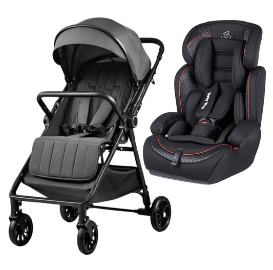 NextSteps Compact Travel-Friendly Switch Stroller + Racer Black Booster Car Seat