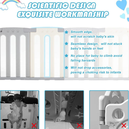 Coolever Baby Playpen Baby Fence 16+2 Panels (Grey & White Stars)