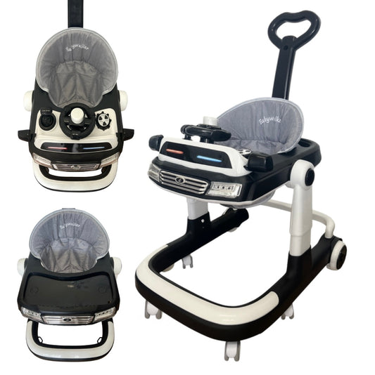 Roadster 3 in 1 Baby Walker with Activity Toy Bar and Parent Push Handle - BLACK