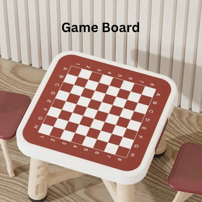 Kids’ Play & Activity Table Set – Table + 4 Chairs | Game Board and Storage