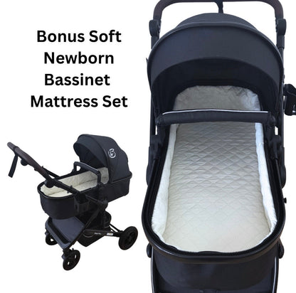 Evolve 3 in 1 Stroller + Bassinet + i-Size Capsule Travel System with Sunshade Sets and Mattress + Food Tray