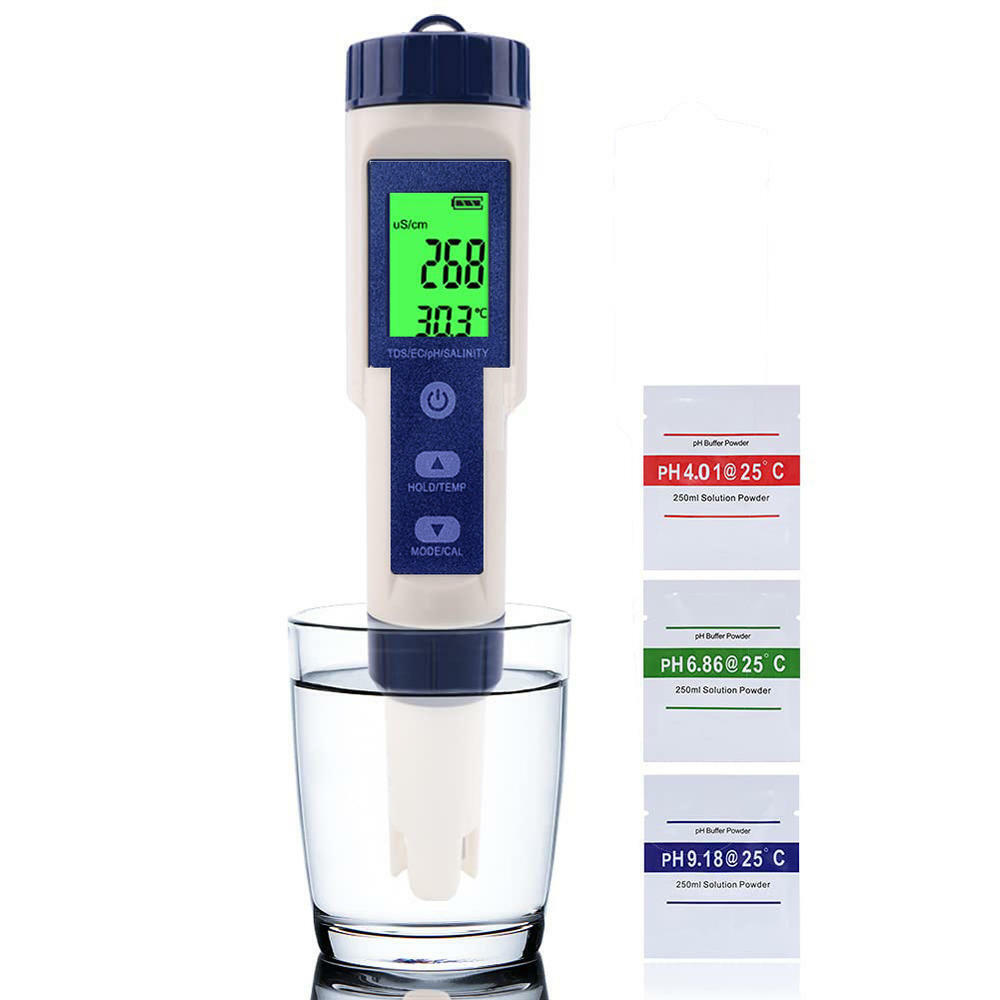5 in 1 Pen Meter PH EC TDS Salinity Temp LCD Digital Water Quality Monitor Test - salelink.co.nz