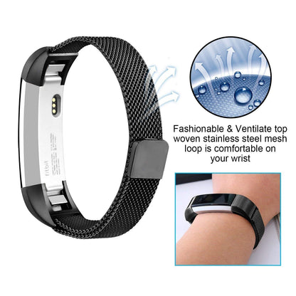 Black Replacement Straps Bands Compatible For Fitbit Alta and Alta HR, Milanese Strap Wristbands