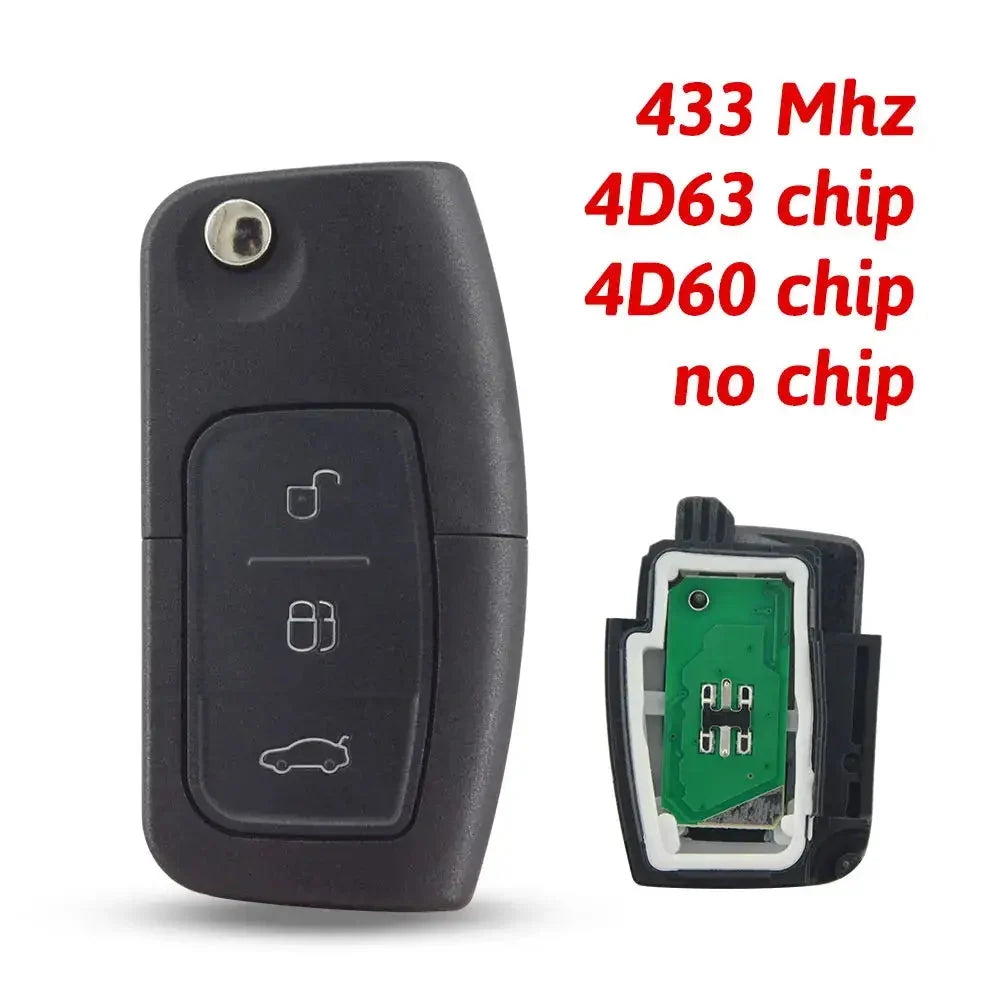 3-Button Flip Remote Car Key 434MHz 4D60/4D63 Chip HU101 for Ford Focus