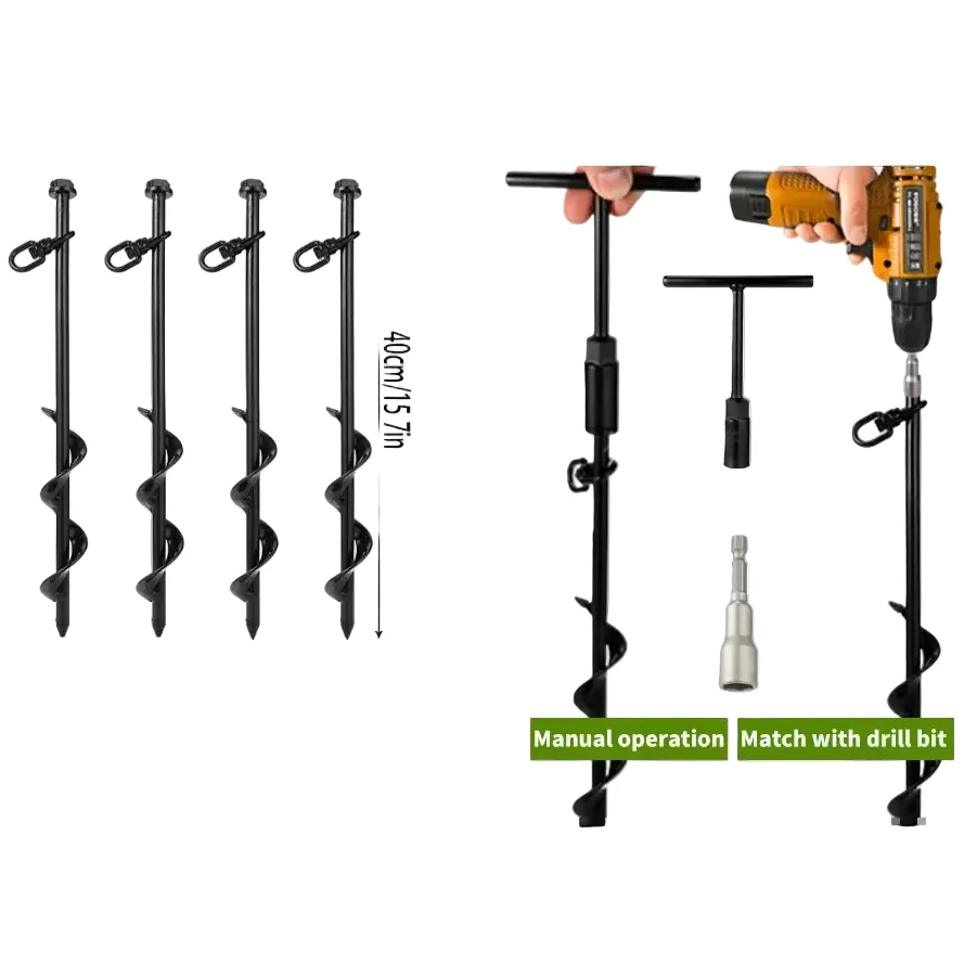 Screw-In Ground Anchors with Swing Adapter & Cross Handle (Pack of 4)