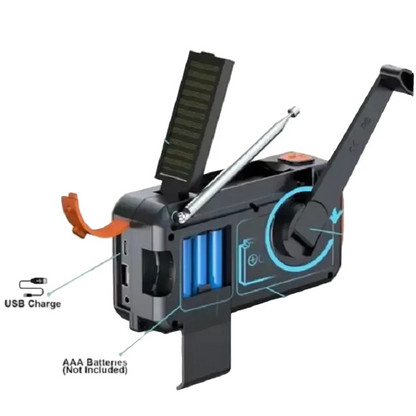 4000mAh Emergency Solar Radio with Hand Crank, Flashlight & Phone Charger