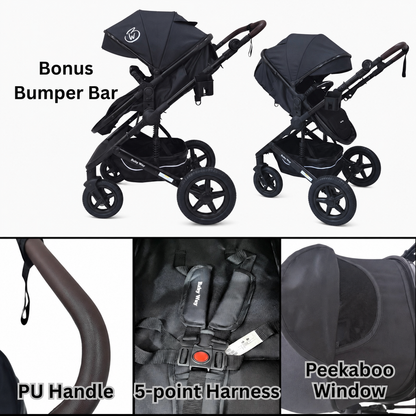Preorder - Supra Black Bundle - 4in1 Stroller Buggy + Bassinet + Capsule with ISOFIX Base Combo with i-Size Royal 360 Rotating Convertible Car Seat