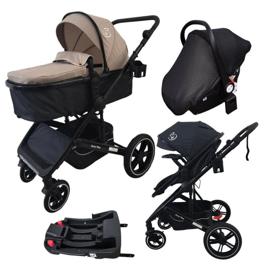 Preorder - Supra Black - 3in1 Stroller + Bassinet + Capsule Travel System with Sunshade Sets and Food Tray & Beige Colour Pack