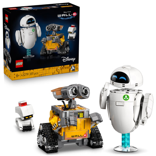LEGO Disney WALL-E set with robot figures and packaging on a white background