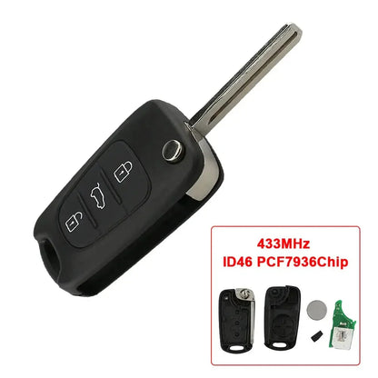 433MHz ID46 Remote Car Key for Hyundai i30, ix35, Elantra & Kia Sportage, Rio, Cerato