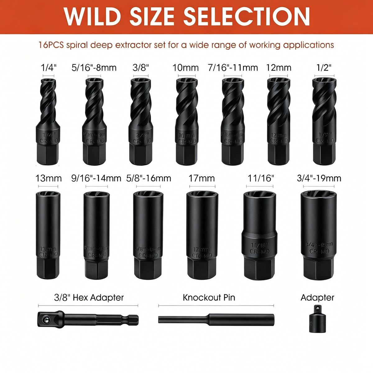 16pcs Spiral Type Deep Bolt Remover Set,Wheel Lock Removal Kit
