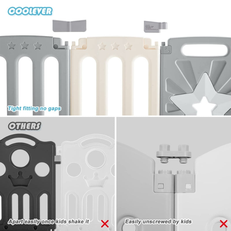 Coolever Baby Playpen Baby Fence 16+2 Panels (Grey & White Stars)