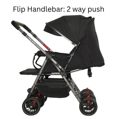 Preorder - TwinGo Black 2-Way Folding Compact Double / Twin Stroller + Rain Cover