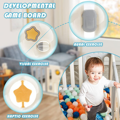 Coolever Baby Playpen Baby Fence 16+2 Panels (Grey & White Stars)