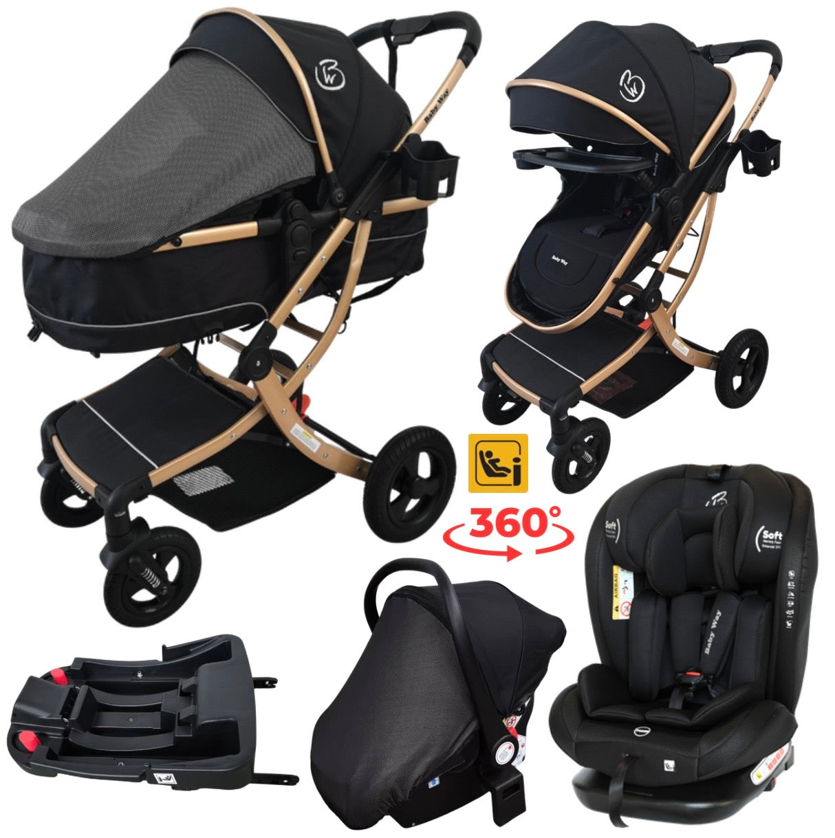 Preorder - Legacy Gold 4 in 1 Travel System Bundle - Stroller + Bassinet + Capsule + Isofix Base + 360 Rotating Car Seat