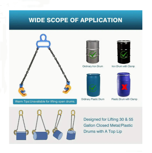 Drum Lifting Clamps with Chain 1T Capacity