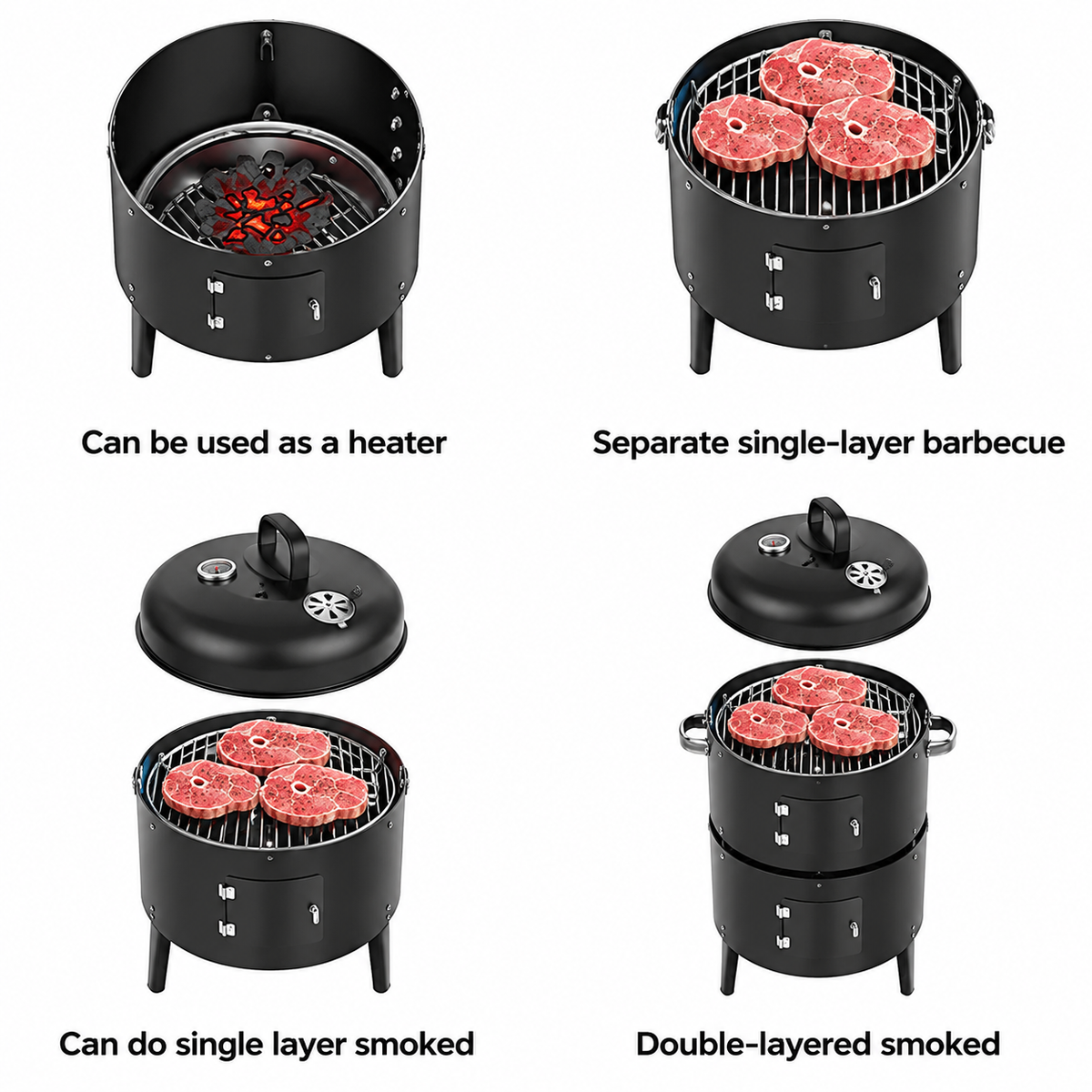 3in1 Charcoal BBQ Smoker - Grill,Roast,Smoke