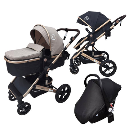 Preorder - Supra 3-in-1 Travel System – Stroller + Bassinet + Capsule Car Seat and Mattress - Black Gold + Colour Options