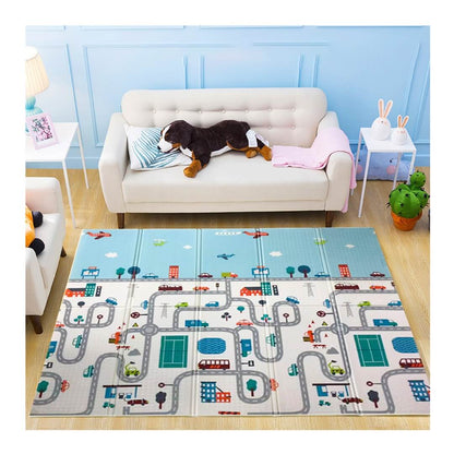 200x180x1 cm Foldable Baby Playmat with Carry Bag - City Road & Ship Double Sides-C