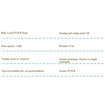 Ritek 8cm Mini DVD-R 1.46GB Blank Recordable Discs (4PCS)