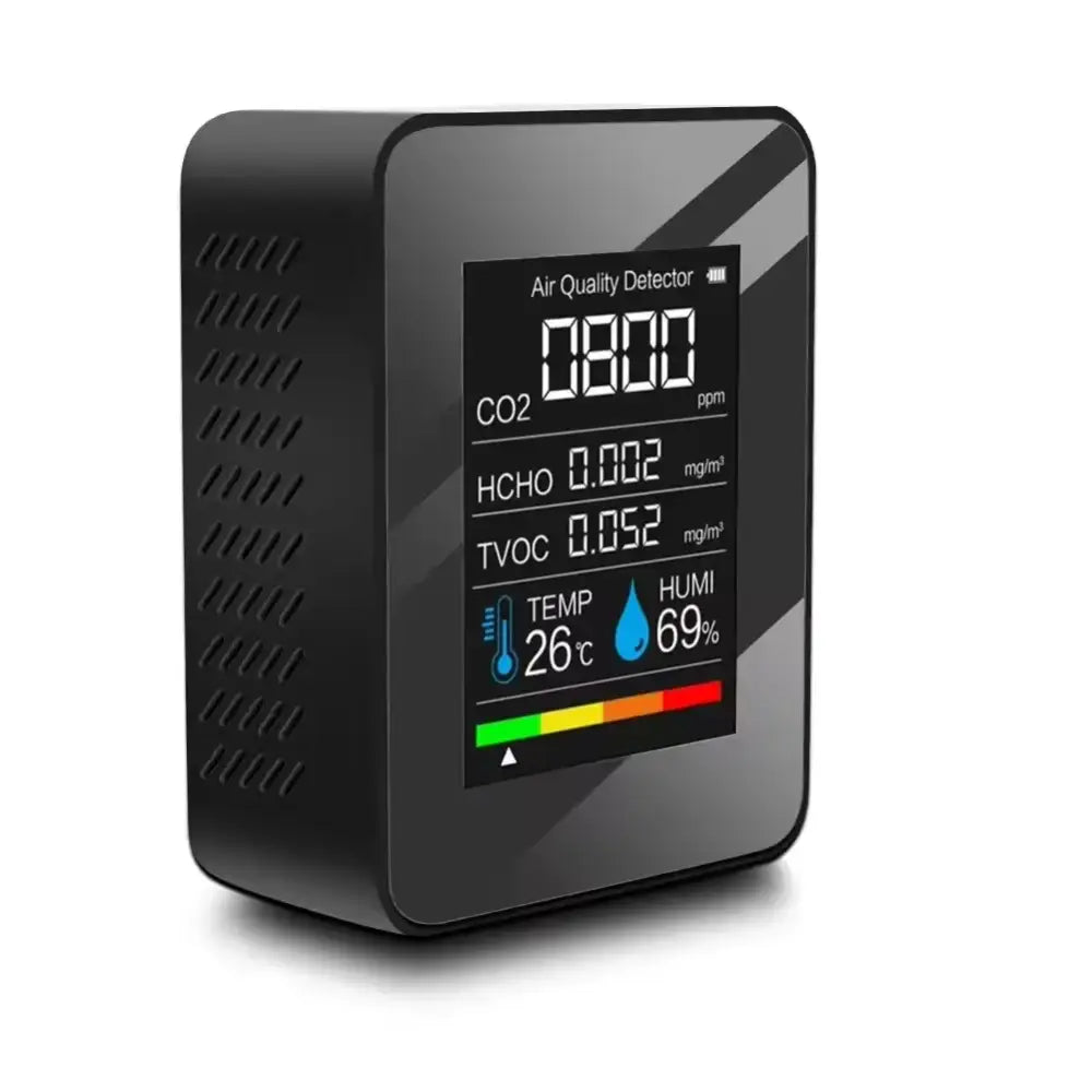 5-in-1 Digital Air Quality Monitor – CO2, HCHO, TVOC, Humidity & Temperature Tester