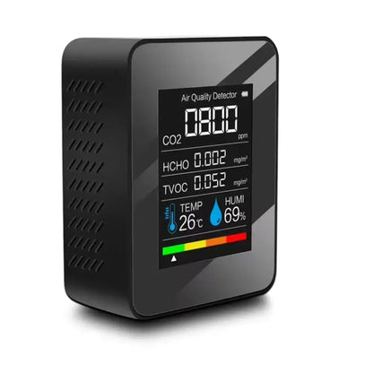 5-in-1 Digital Air Quality Monitor – CO2, HCHO, TVOC, Humidity & Temperature Tester