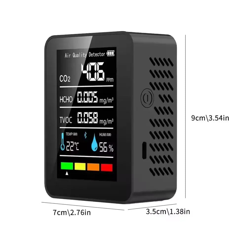 5-in-1 Digital Air Quality Monitor – CO2, HCHO, TVOC, Humidity & Temperature Tester