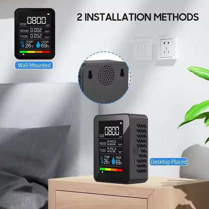 5-in-1 Digital Air Quality Monitor – CO2, HCHO, TVOC, Humidity & Temperature Tester