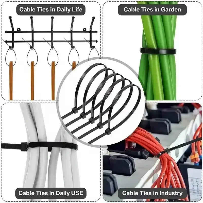 500/1000PCS Self-Locking Black Nylon Cable Ties