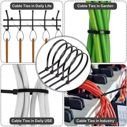 500/1000PCS Self-Locking Black Nylon Cable Ties