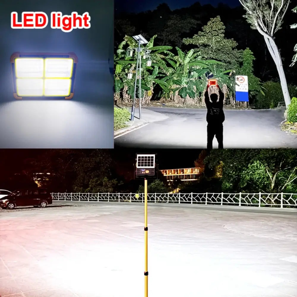 500W Solar Rechargeable Flood Light IP66 Waterproof Portable Camping & Emergency Lantern Power Bank