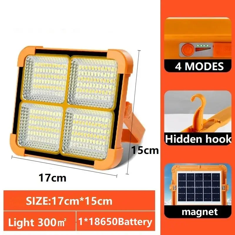 500W Solar Rechargeable Flood Light IP66 Waterproof Portable Camping & Emergency Lantern Power Bank