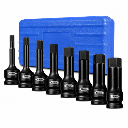 8PCS 1/2" Dr. Impact Bit Socket Hex 5-19mm