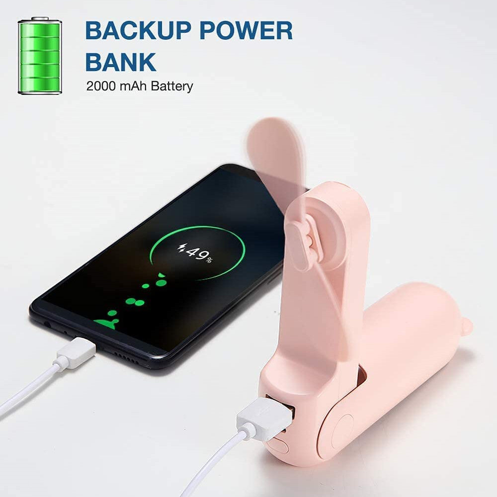 Handheld Mini Fan Portable USB Pocket Fan with Power Bank, Flashlight
