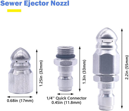 High Pressure Drain Jetter Hose Nozzle 1/4'' Quick Connector 5000 PSI