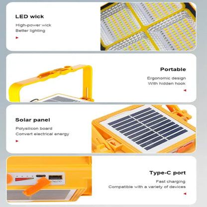 Solar Rechargeable Flood Light 10000mAh IP66 Waterproof Portable Camping & Emergency Light