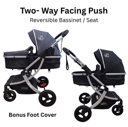 Starla Silver with Grey Colour Pack – 2-in-1 Bassinet to Seat Stroller + Food Tray