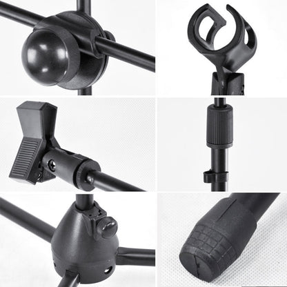 Telescopic Boom Microphone Stand Adjustable Mic Holder Tripod Two Clip 1 to 2 M