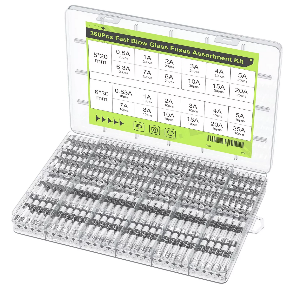 360Pcs Fast Blow Glass Fuses Assortment Kit Auto Fuses Assortment Tool