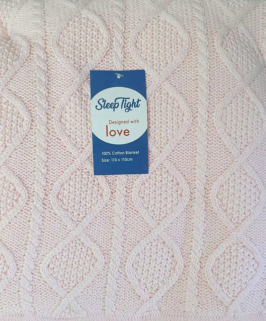 Sleep Tight Cable Knit and Wool Blanket BABY PINK - Babyonline