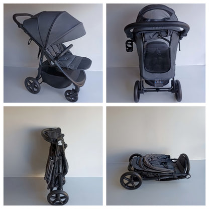 Newborn Pram – Poplar Stroller with Carrycot, Car Seat and ISOFIX Base (Grey)